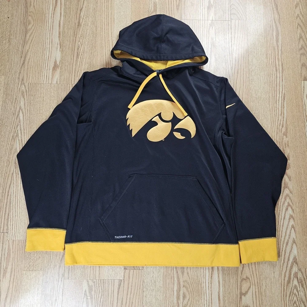 Nike Iowa Hawkeyes Hoodie Mens Large Black Therma-Fit ‎ Football NCAA College